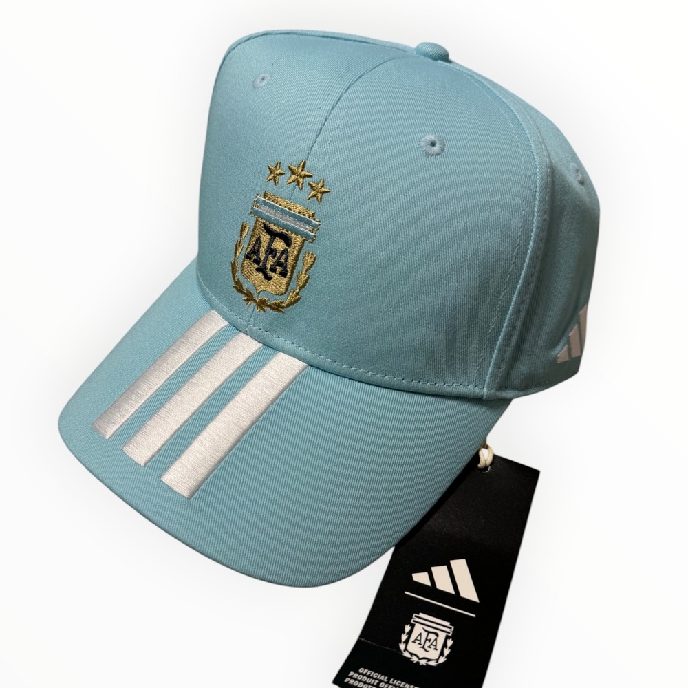 adidas Argentina Soccer Cap Men OS Light Blue NWT Embroidered AFA 3-Star Hat